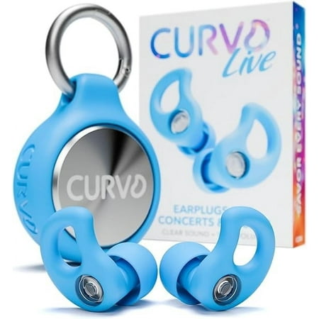 CURVD Live Stylish High-Fidelity Concert Earplugs for Live Events up to19 dB Noise Reduction, 5 Tip Sizes & Carry Case (Blue)