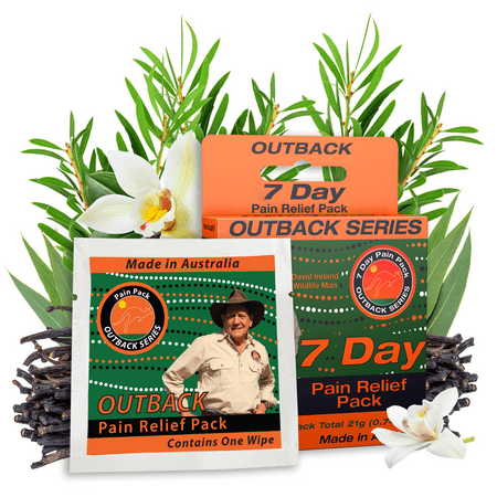 Outback Pain Relief - All Natural Pain Relief Towelettes - Topical Oil Pain Reliever - Long Lasting Muscle Ache, Nerve & Joint Pain Support - Use On Back, Shoulder, Neck, Knee & Foot - 7 Pack of 3mL