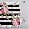 thumbnail image 2 of Floral Stripe Shower Curtain Pink Flower Fabric Shower Curtain Sets Bathroom Decor with Hooks Waterproof Washable 72 x 72 inches Black White Green, 2 of 6
