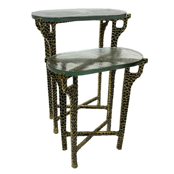 Carolina Chair & Table Ignis 26" Hammered Frame with Recycled Glass Nesting Table Set - Hammered Brass