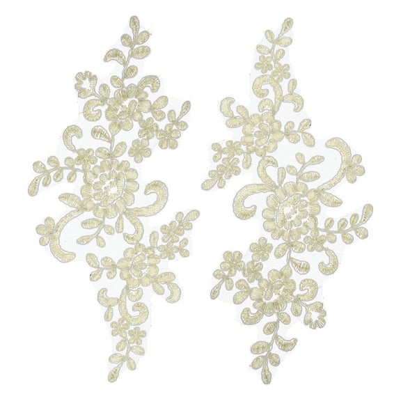 Uxcell 2 Pcs Flower Lace Appliques 3D Embroidery Lace Patch Sewing Addition Embellishments for Wedding Bridal Dress Clothes DIY Crafts Accessories Lace Decoration, Gold (23cm)