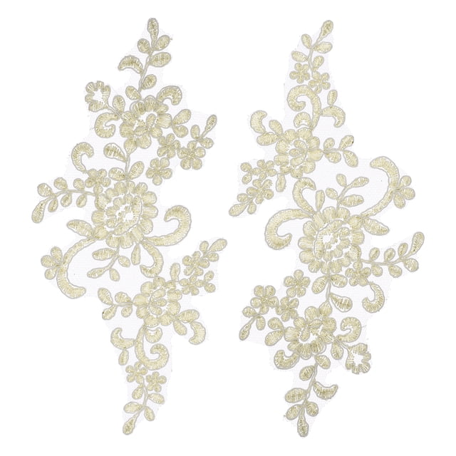 Uxcell 2 Pcs Flower Lace Appliques 3D Embroidery Lace Patch Sewing Addition Embellishments for Wedding Bridal Dress Clothes DIY Crafts Accessories Lace Decoration, Gold (23cm)