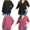 thumbnail image 4 of EFINNY Women's Long Sleeve V-Neck T-Shirt Pleated Button Decoration Blouse Loose Casual Plus Size Tops Shirts, 4 of 4