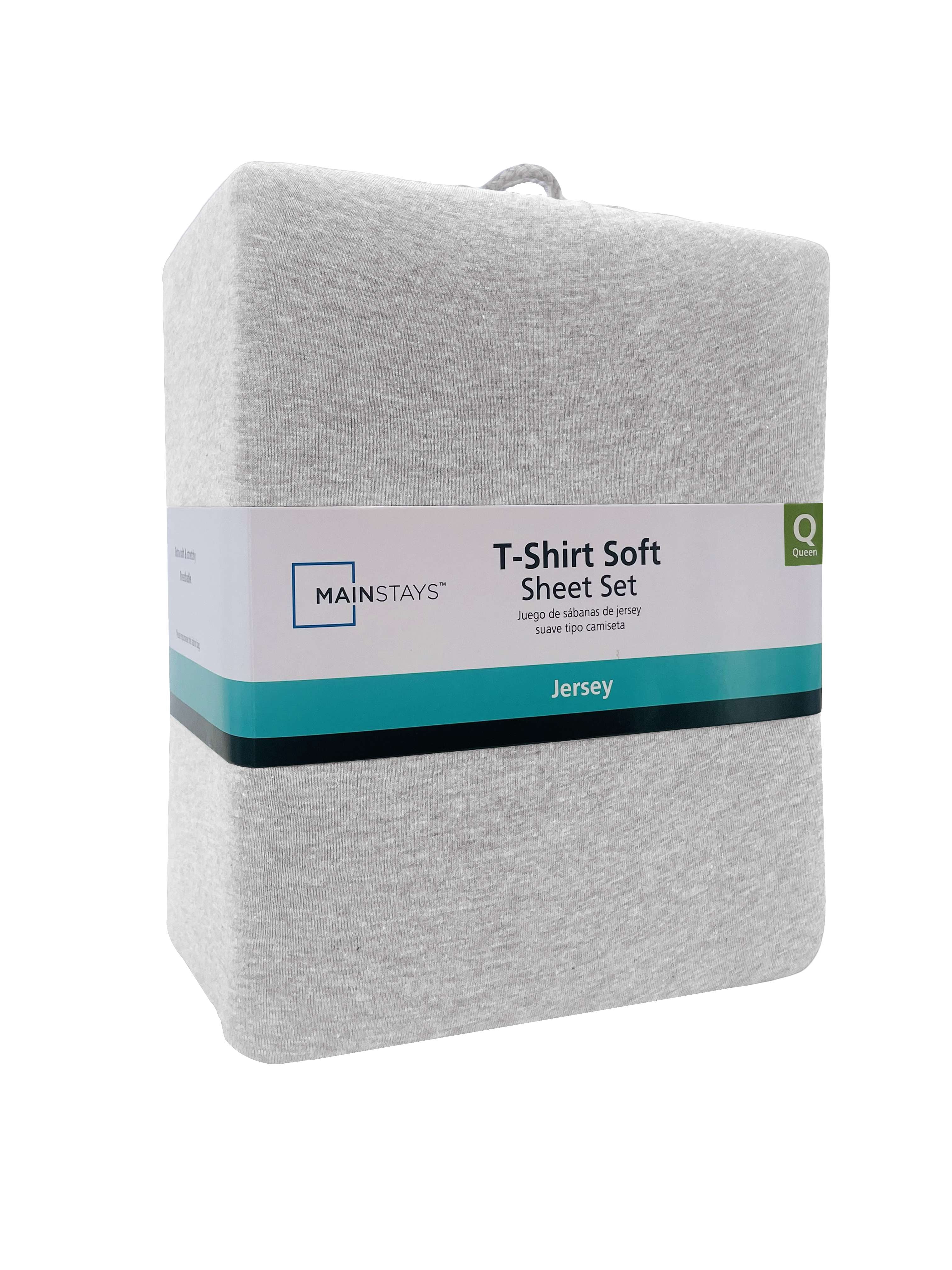 Mainstays Cotton Rich Extra Soft Jersey Bed Sheet Set, Queen, Grey Heather, 4 Pieces