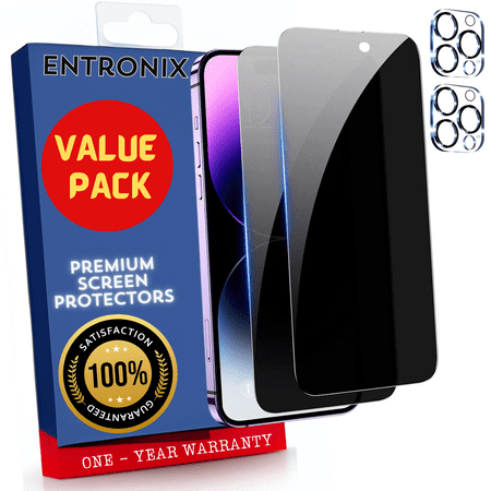 Screen Protector Bundle with Camera Cover Designed for Apple iPhone 15 Pro Privacy Screen Protector 9H Hardness,Bubble Free with Easy Install,2 PACK Glass and Camera For iPhone 15 Pro