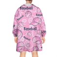 thumbnail image 2 of Pink Baseball Caps and Balls Pattern Wearable Oversized Blanket,Wearable Blanket Hoodie for Adults,Cozy Hooded Blankets with Super Pockets,Super Warm Fuzzy Pullover for Women & Men, 2 of 6