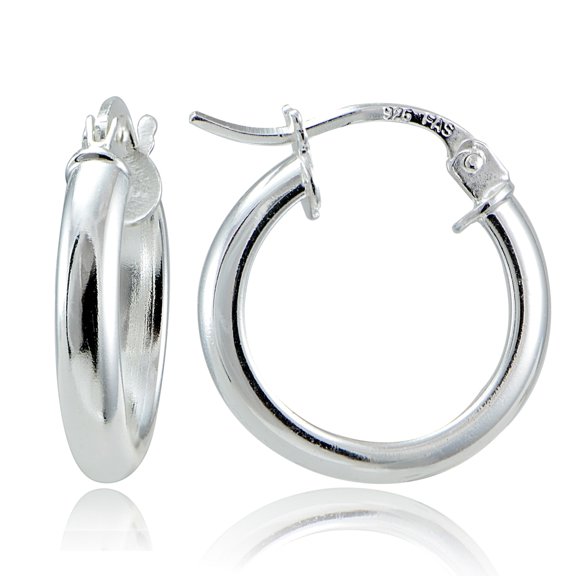 Sterling Silver Polished French Lock Hoop Earrings, 15mm