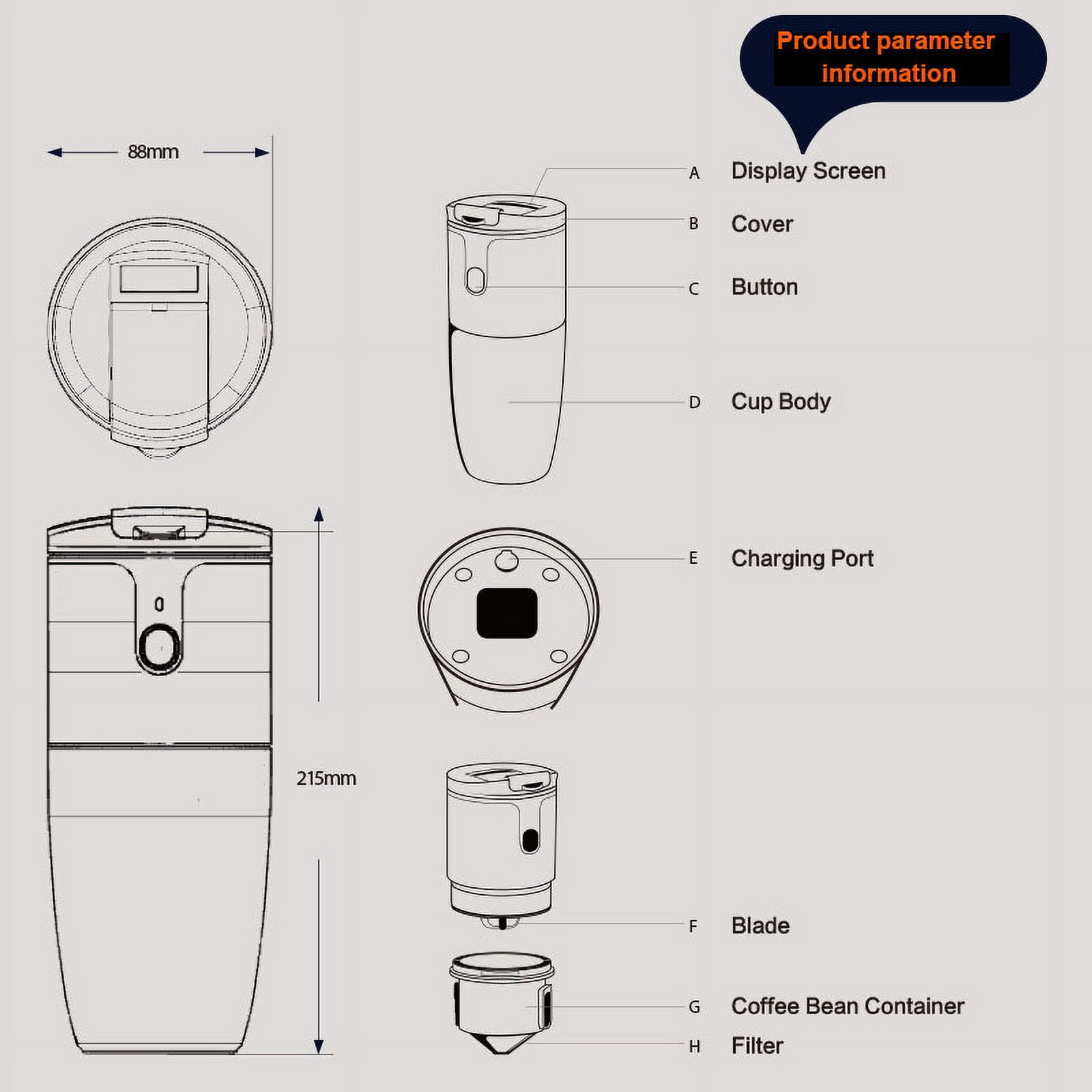 Leyfeng Mini Coffee Machine, Portable Coffee Maker Cordless Single Serve Travel Espresso Coffee Machine All In One Freshly-Brewed Coffee Machine Mug for Camping Travel Office Outdoor