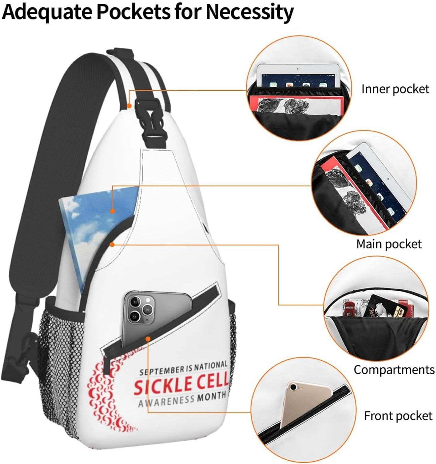 Sickle Cell Awareness Month Sling Bag Crossbody Hiking Travel Chest Bags Backpack Shoulder Daypack for Women Men