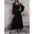 thumbnail image 4 of Women'S Spring Sleeve High Split Casual Loose V-Neck Waist A-Line Flowy Swing Maxi Length Dresses Black XXL, 4 of 7