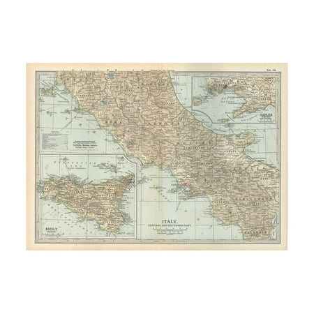Map of Italy. Central and Southern Part. Insets of Sicily (Sicilia) and Naples (Napoli) Print Wall Art By Encyclopaedia (Best Of Sicily Italy)