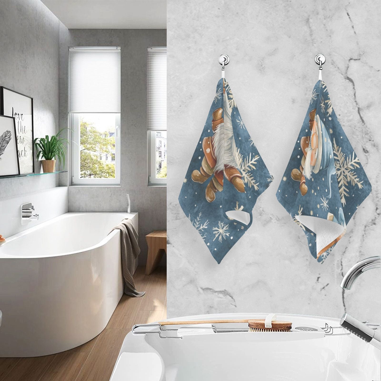 Gnomes Star Snowflakes Hand Towels Cotton Bath Towels Large Face Towels Absorbent for Bathroom 2 Packs