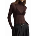 thumbnail image 1 of Top de Larga Ajustado de de Color Liso con Cuello Alto para Mujer, Camisa Transparente. Marrón Oscuro XL, 1 of 7