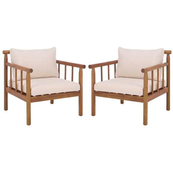 Safavieh Cardori Modern Wood Outdoor Armchair - Set of 2, Teak Brown/Cream