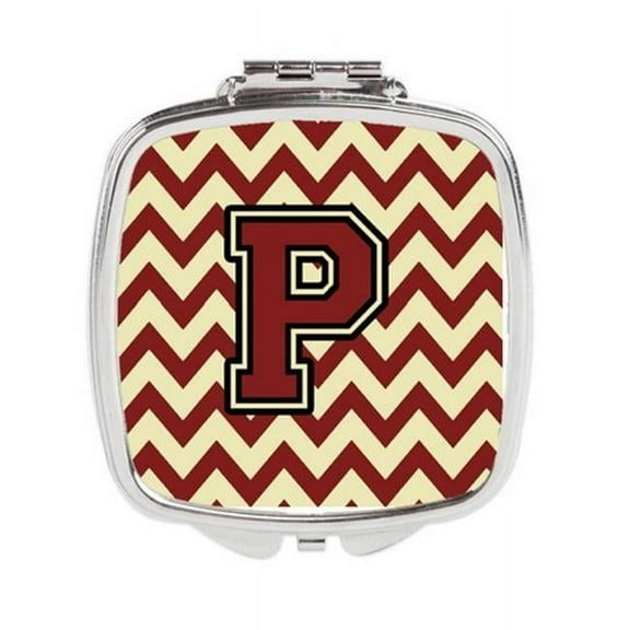 Letter P Chevron Maroon & Gold Compact Mirror - Maroon & Gold
