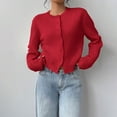 thumbnail image 4 of (One piece) Women's button-down long-sleeved round neck cropped cardigan sweater cute knitted clothing, 4 of 7