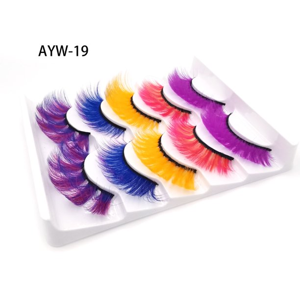 Zhuge Pestañas postizas de visón de colores, pestañas postizas de visón de gato largas y gruesas, rizadas y espectaculares, 5 pares (AYW-19)