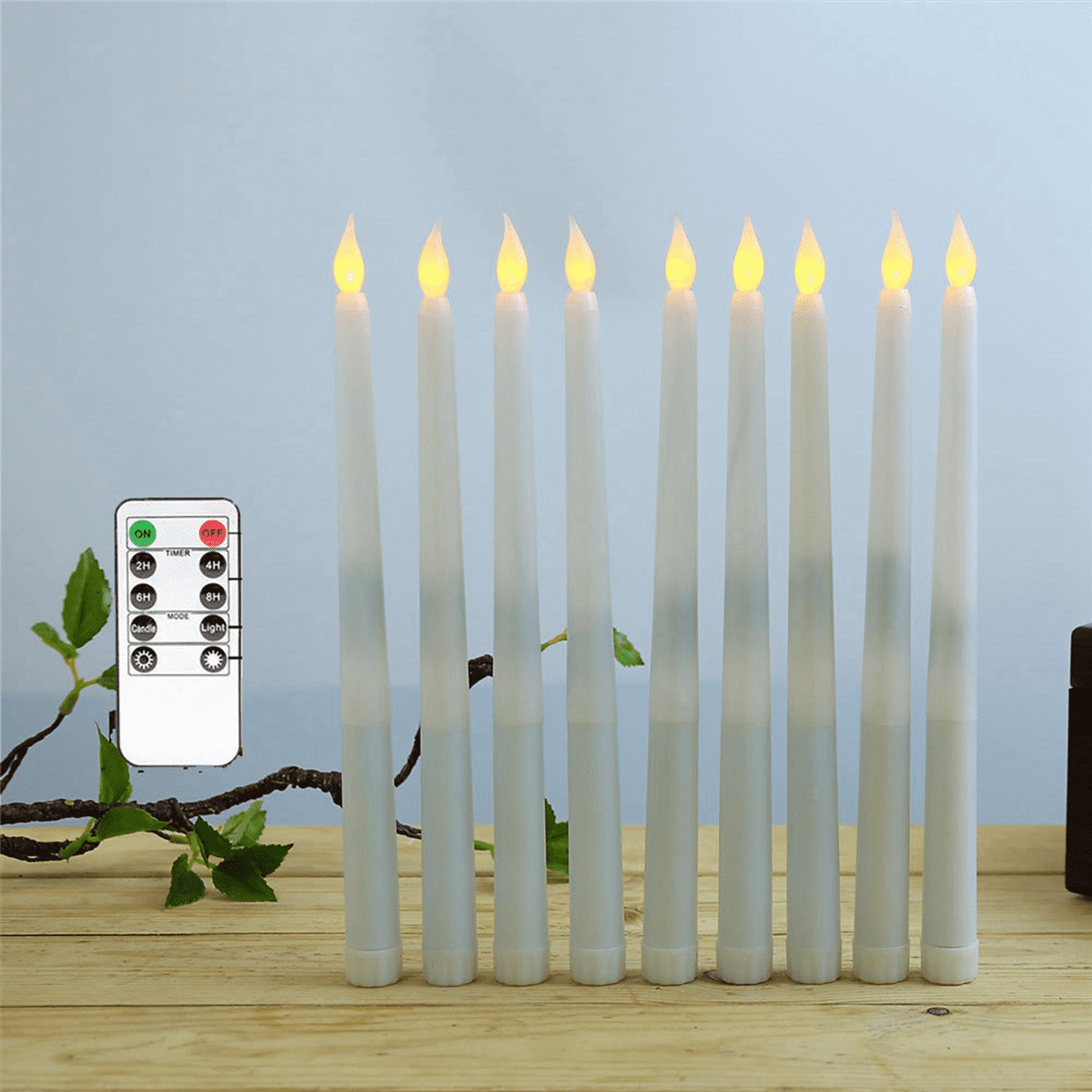 12Pcs Flameless Taper Candles Flickering with 10-Key Remote Timer, Battery Operated LED Candlesticks Window Candles