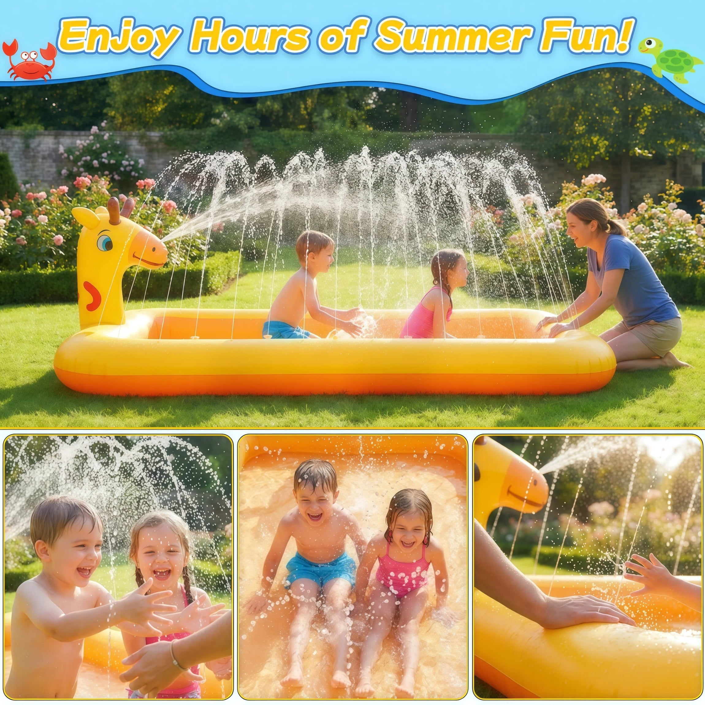 Teblint Giraffe Inflatable Pool, 78.74"x 43.3" x 5.9" Sprinkler Swimming Pool, Spray Kiddie Pool, Play Center Water Toys for Backyard Lawn, Above Ground, Outdoor