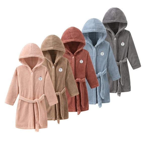 Esaierr Kids Girls Robe Bathrobe Khaki with a Hat Bathrobe Winter Solid Color Bathrobe for Toddler 2-11Y