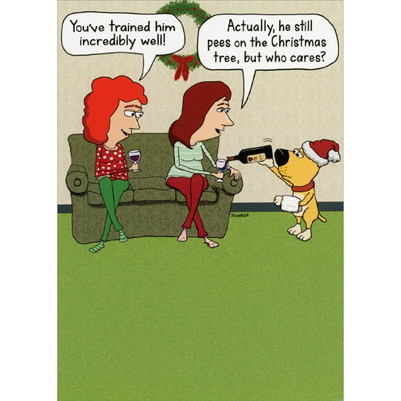 RSVP Dog Pouring Wine: Trained Incredibly Well Humorous / Funny Christmas Card
