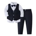 thumbnail image 4 of LIJCC Toddler Boy Formal Suit Clothes Gentleman Wedding Dress Outfit Long Sleeve Dress Shirt Waistcoat Suspender Pants 3 Pcs Set(Black,3-4 Years), 4 of 9