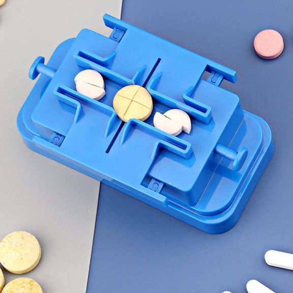 Multiple Portable 1/4 1/2 Adjustable Quartering Pill Cutter for Round Oblong Pills Tablet Divider W/Blade Guard Blue
