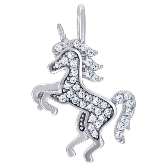 925 Sterling Silver Mens Women Cubic Zirconia Unicorn Charm Pendant 23.1x12.9mm Wide Necklace for Men