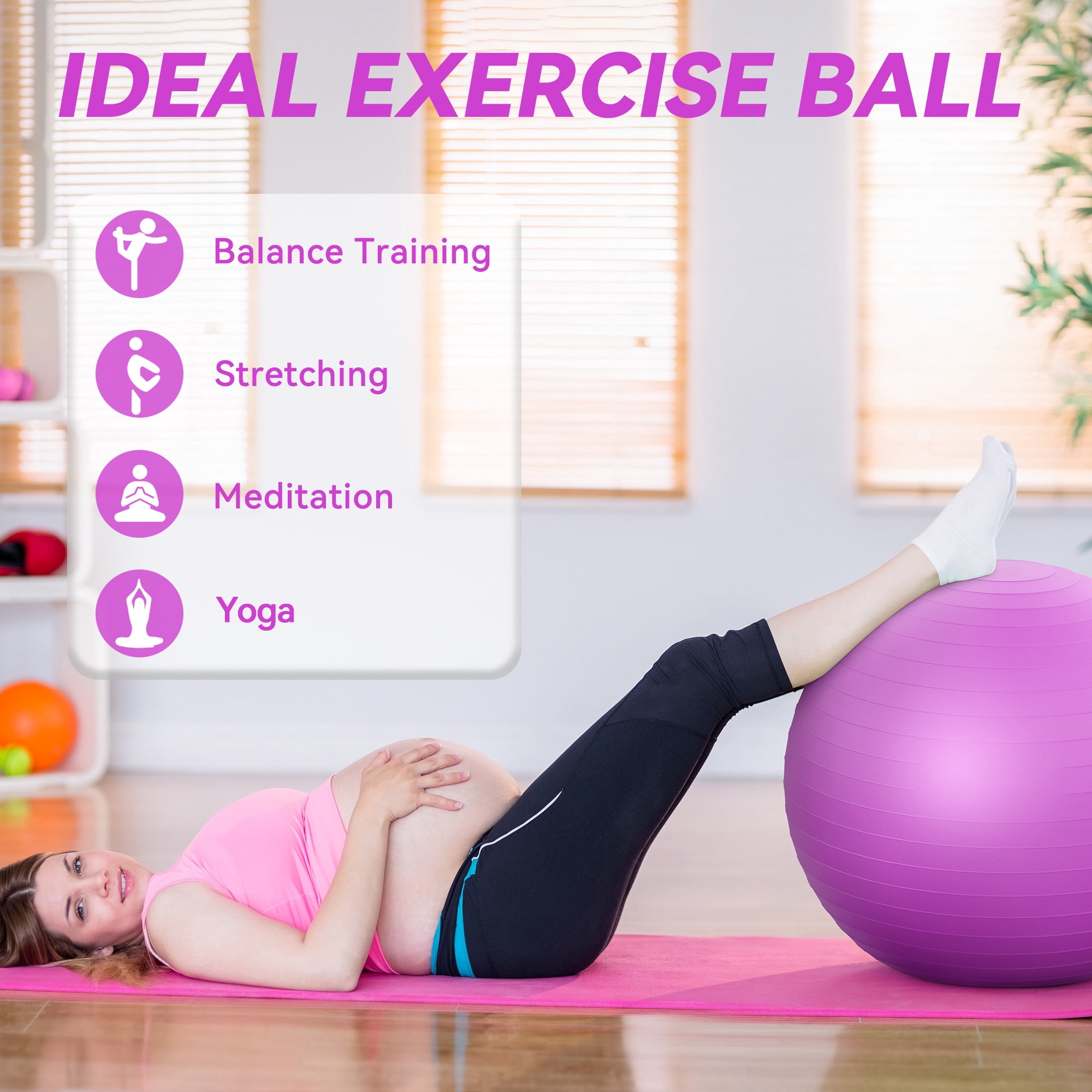FlexWave 85cm Anti-Burst Yoga Ball with Textured Stripes, Exercise Stability Ball for Fitness, Pregnancy & Physical Therapy, 4 Colors Available