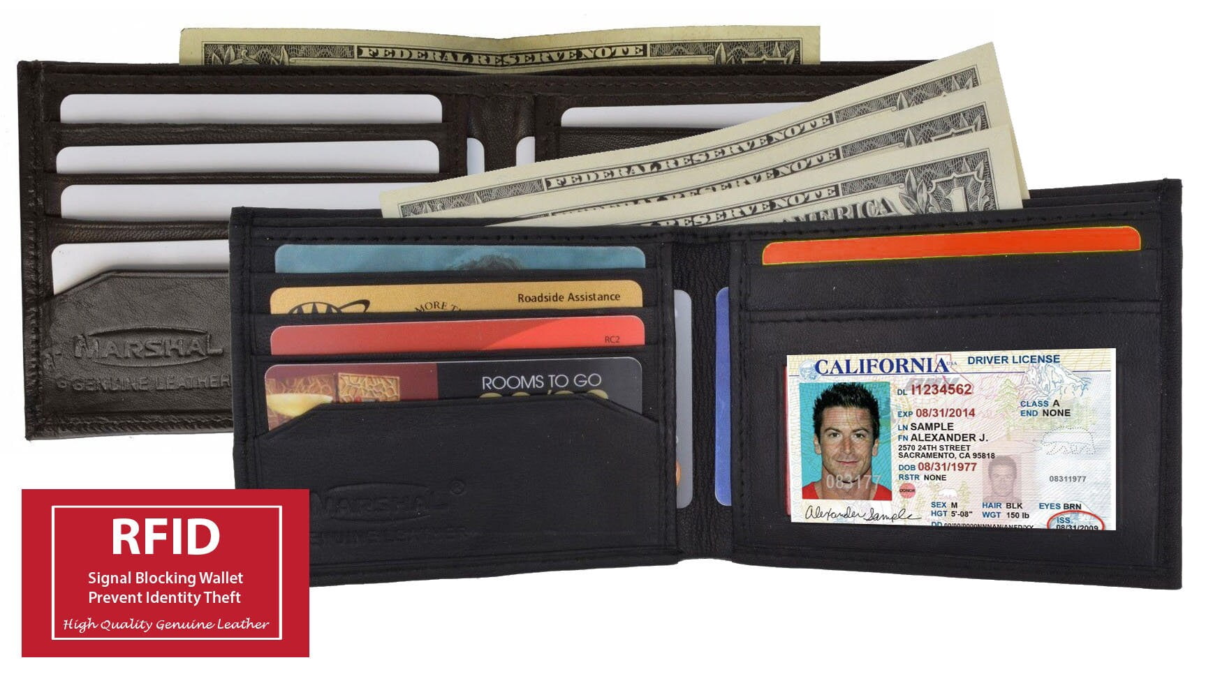 Rfid signal blocking men s genuine leather slim bifold wallet id card