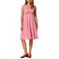 thumbnail image 1 of Vestido sin mangas de cuadros Gingham para mujer Inspire Chic, vestido midi fluido con fruncidos y diseño vintage en rojo, talla L, 1 of 6