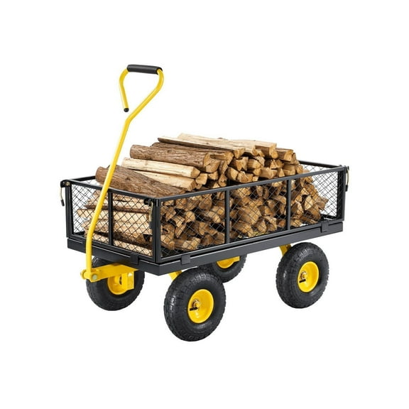 Garden Cart Heavy Duty 900 Lbs, Steel Wagon with 10” Tires, Outdoor Utility Cart with Removable Mesh Sides & 180° Handle - Yard Dump Cart