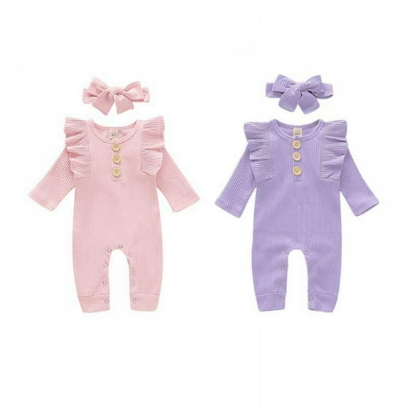 2PCS Newborn Baby Girl Boy Long Sleeve Autumn Clothes Set Knitted Romper Jumpsuit Outfits+Headband
