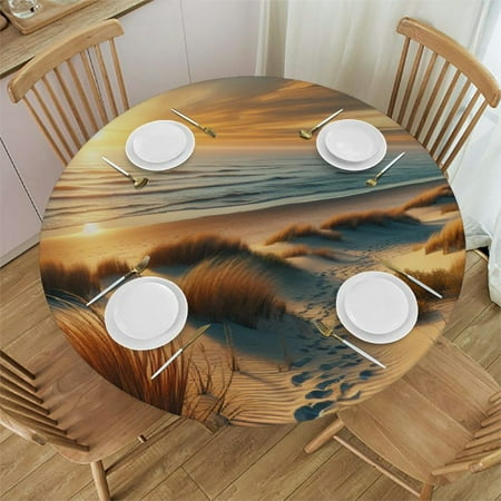 

SHERONV Sunset Beach Round Table Cover Stain Resistant Washable Indoor Outdoor Tablecloth Kitchen Dining Wedding Parties Picnic Camping 100% Polyester Fiber 46-50