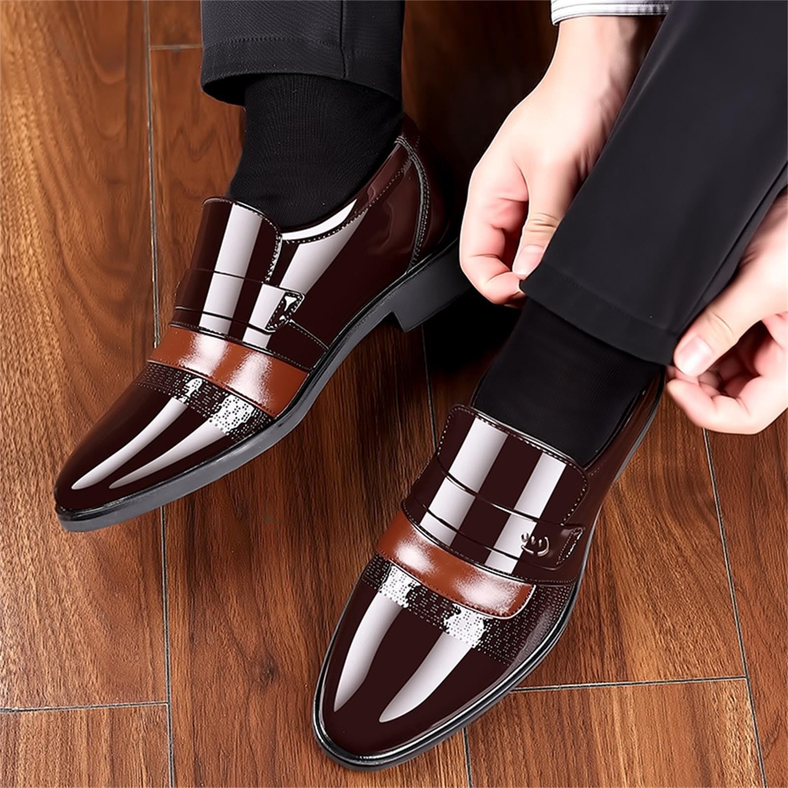 Dakaela Mens Dress Loafers Leather Business Slip on Oxford Shoes Classic Formal Wedding Sneakers Brown 8