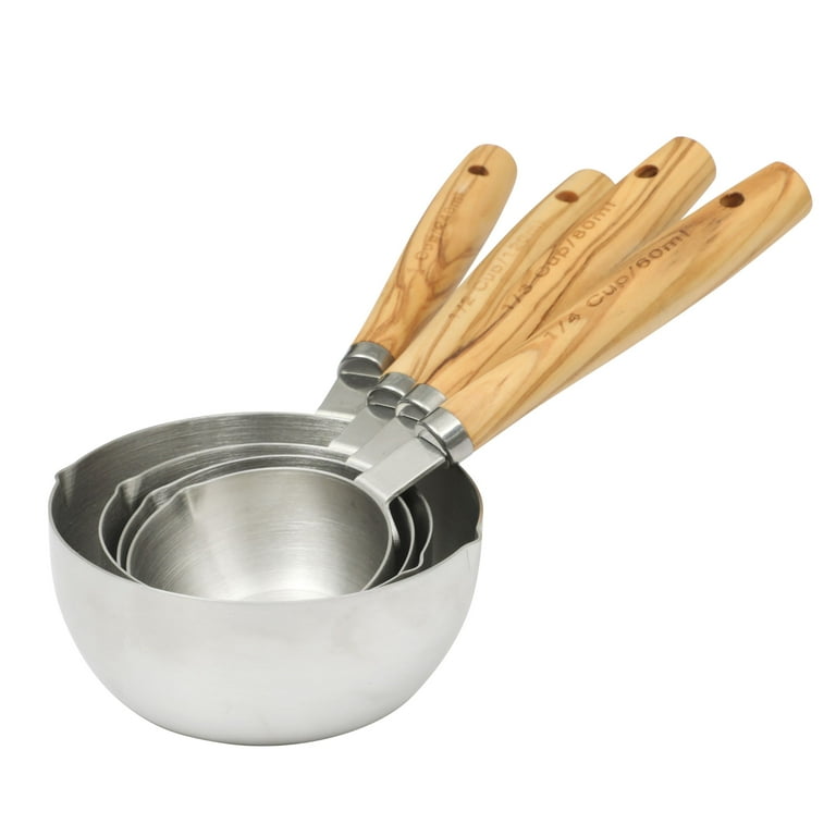 The Pioneer Woman 4-Piece Stainless Steel Measuring Cups with Olivewood Handles