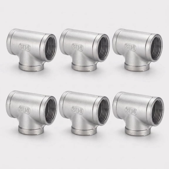 6-Pack DN15,DN20,DN25 Threaded Tee Fittings, 304 SS Internal Pipe Connectors for Plumbing