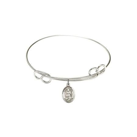 1/2 Inch Sterling Bracelet - 7 1/2 inch Round Double Loop Bangle Bracelet w/ St. Daniel in Sterling Silver
