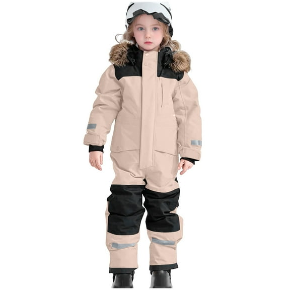 newwalpole Snow Suit for Kids Girls Boys One Piece Toddler Snowsuit Waterproof Windproof Winter Outdoor Outfit Ski Suit Beige for Size 12-13 Years