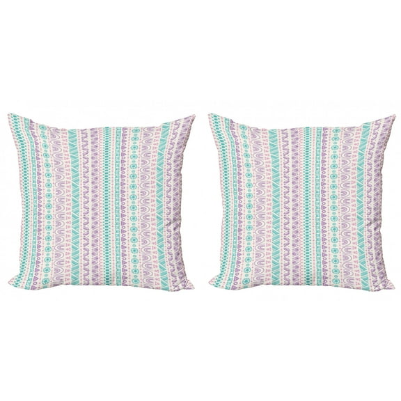 Ambesonne Abstract Throw Pillow Cover 2 Pack, Geometric Art, 16", Lilac Turquoise