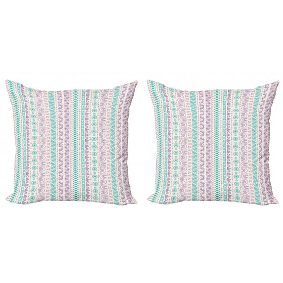 Ambesonne Abstract Throw Pillow Cover 2 Pack, Geometric Art, 16", Lilac Turquoise