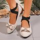 thumbnail image 2 of Zapatos de Tacón Bajo Strass Bow Mary Jane Sandalias, Zapatos Casuales de las Mujeres Más Tamaño Terciopelo Correa Crisscross Primavera Verano, 2 of 9