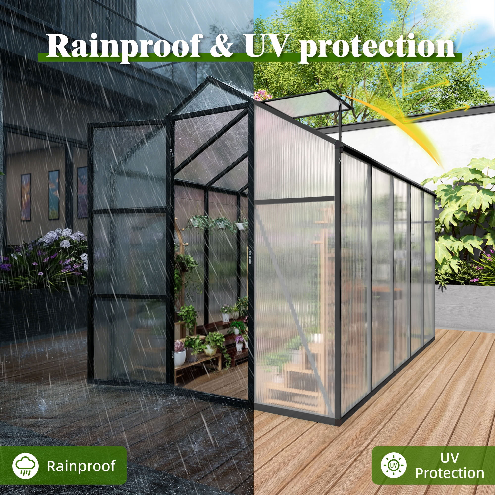 MAYEERTY 6x10 FT Walk-in Outdoor Greenhouse with Aluminum Frame, Adjustable Vents & Lockable Door, UV-Protected Greenhouse for Backyard, Patio & Garden