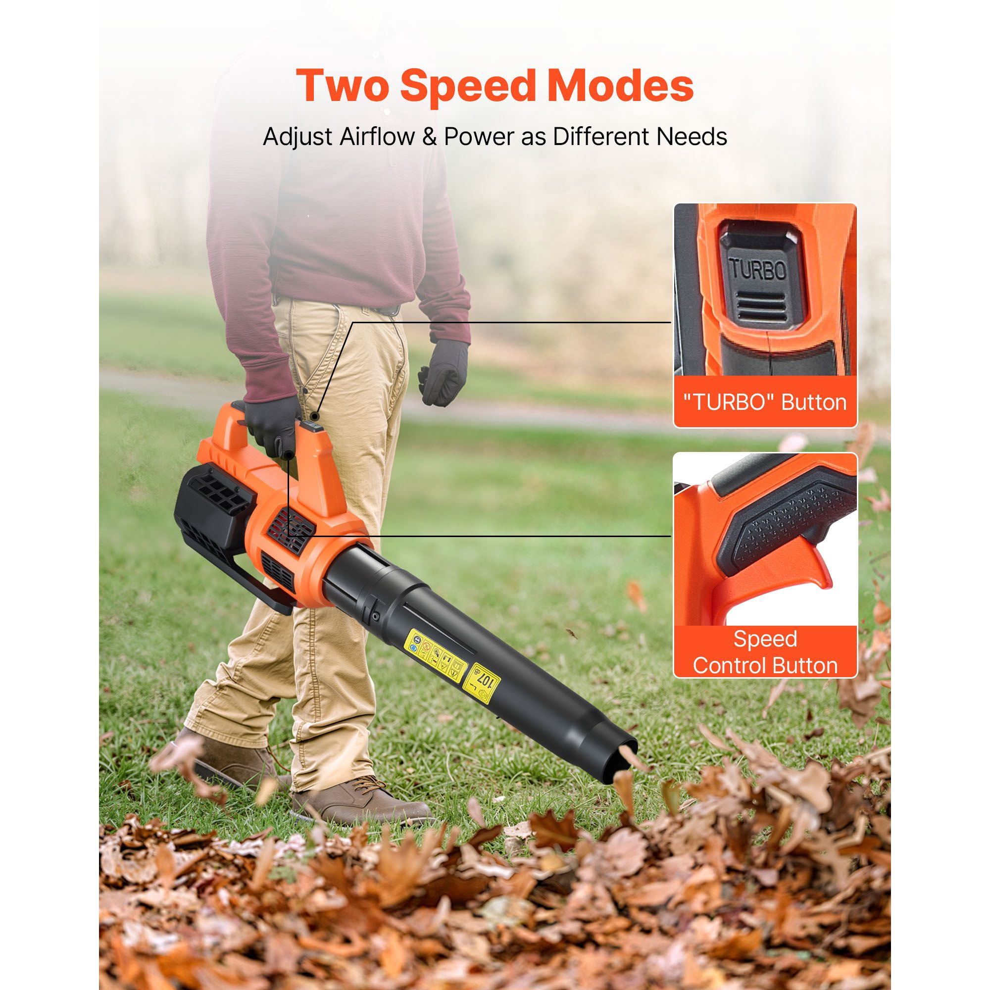 Cordless Leaf Blower with 450 CFM, 110 MPH, 20V 2Ah Battery, 62 dB, Brushless Motor, for Yard Patio Driveway Cleaning