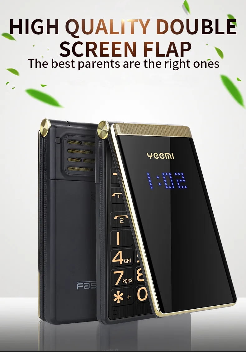 YEEMI M2-C Flip Mobile Phone for Elderly GSM 2G Network Dual SIM 2.8inches 1800mAh Dual Screen Big Letters Cellphone