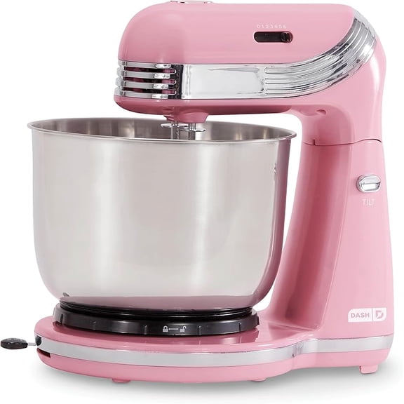 Stand Mixer (Electric Mixer for Everyday Use): 6 Speed Stand Mixer with 3 Quart Stainless Steel Mixing Bowl, Dough Hooks & Mixer Beaters for Dressings, Frosting, Meringues & More - Pink