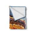 thumbnail image 2 of Carousel Soft Flannel Fleece Blanket, Photo of Vintage Ride on Fair with Horses at Twilight Fun Times Print, Cozy Plush for Indoor and Outdoor Use, 50" x 70", Marigold and Blue Grey, by Ambesonne, 2 of 6