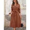 thumbnail image 5 of Women's Long Sleeve Button Front Belted Midi Dress 95% Polyester 5% Elastane for Elegant Everyday Wear For Daily Use, 5 of 11