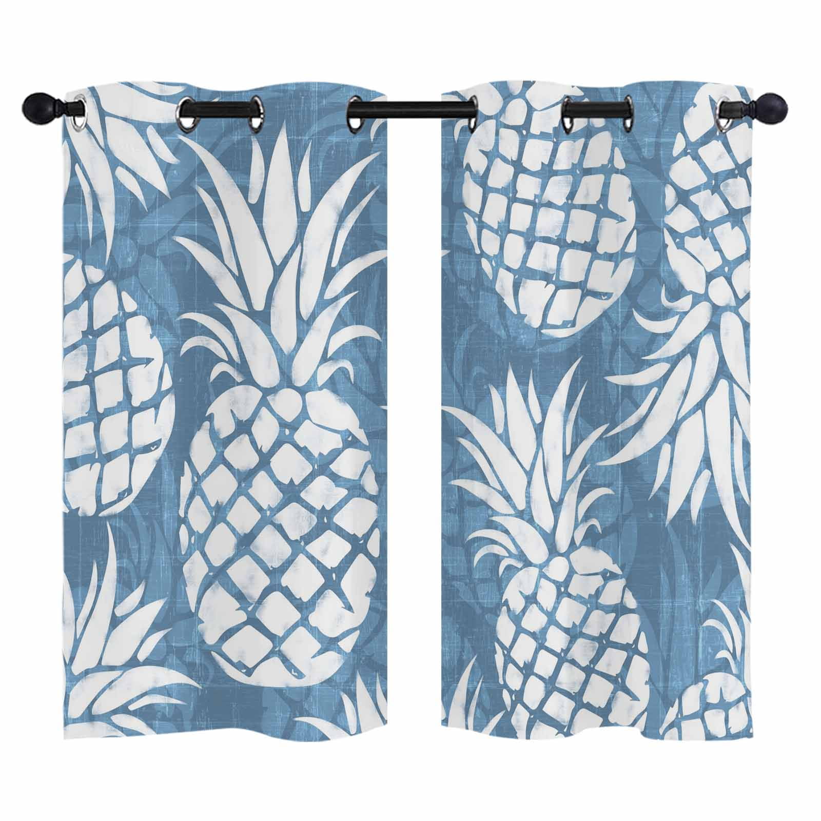 Ocean Blue Pineapple Blackout Curtains 39 Inches Long Summer Country Vintage Tropical Botanical Fruits Thermal Insulated Room Darkening Drapes with Grommets for Living Room 27.5 W x 39 L 2 Panels