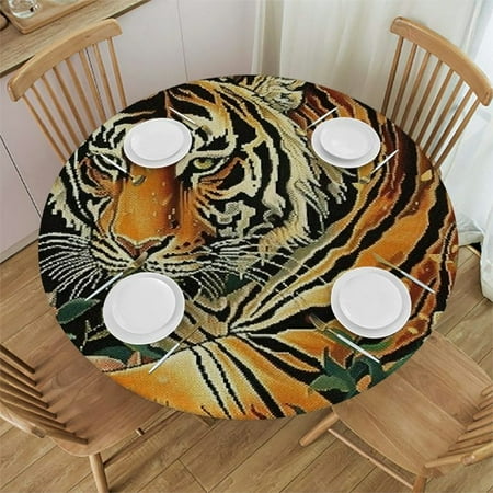

Autua Tiger Flowers Round Table Cover Stain Resistant & Washable for Indoor/Outdoor Use - Perfect for Kitchen Dining Wedding Parties - 100% Polyester Fiber 31 -35